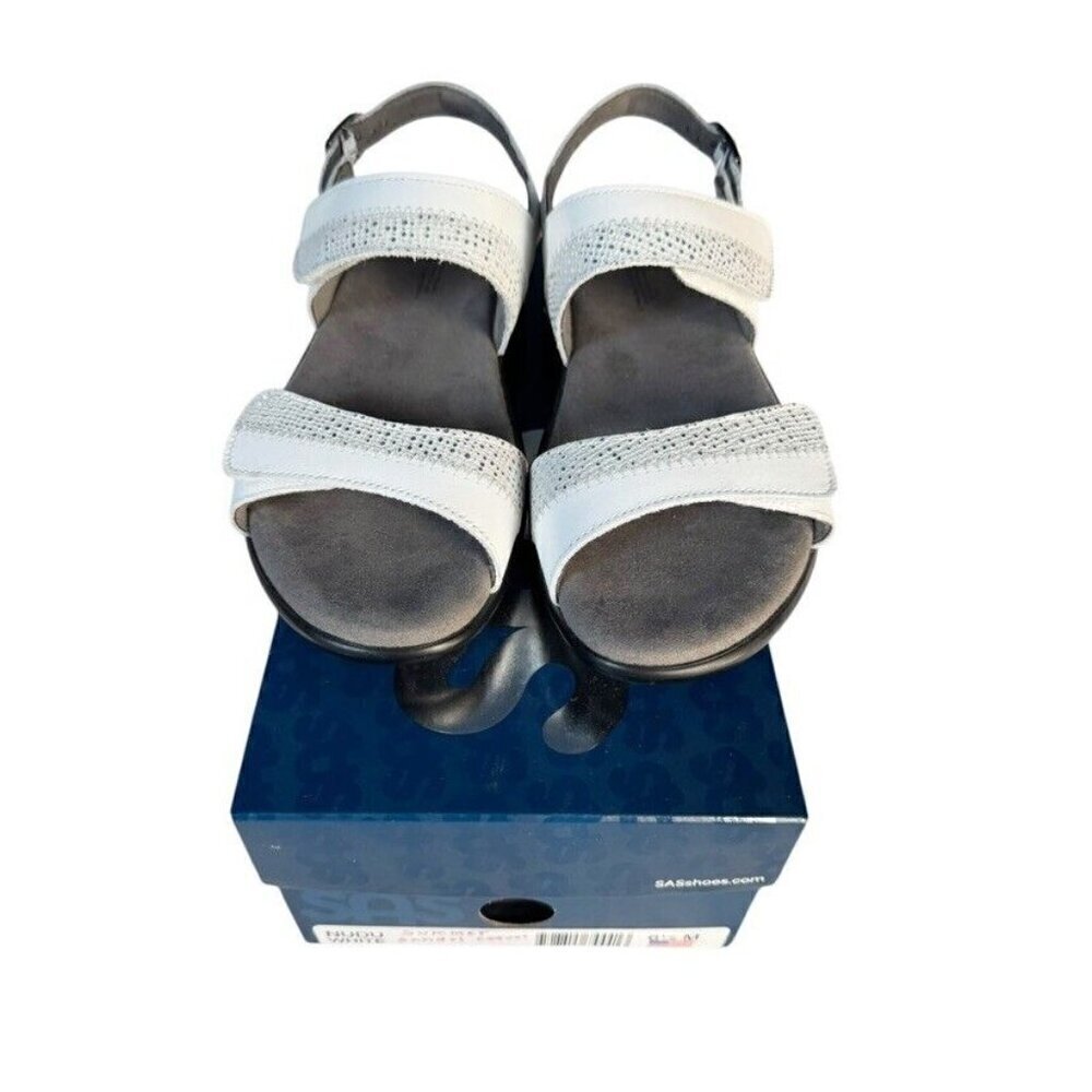 SAS Women's Sz 6.5 M Nudu Slide Sandal White / Silver New In Box